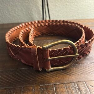 CAbi Brown Braided Leather Belt with Brass Buckle
